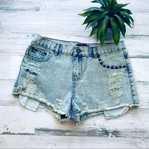 Mine distressed cutoff studded shorts size M